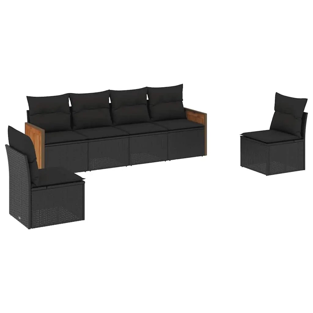 6 Piece Garden Sofa Set with Cushions Black Poly Rattan 3259941 - Furniture