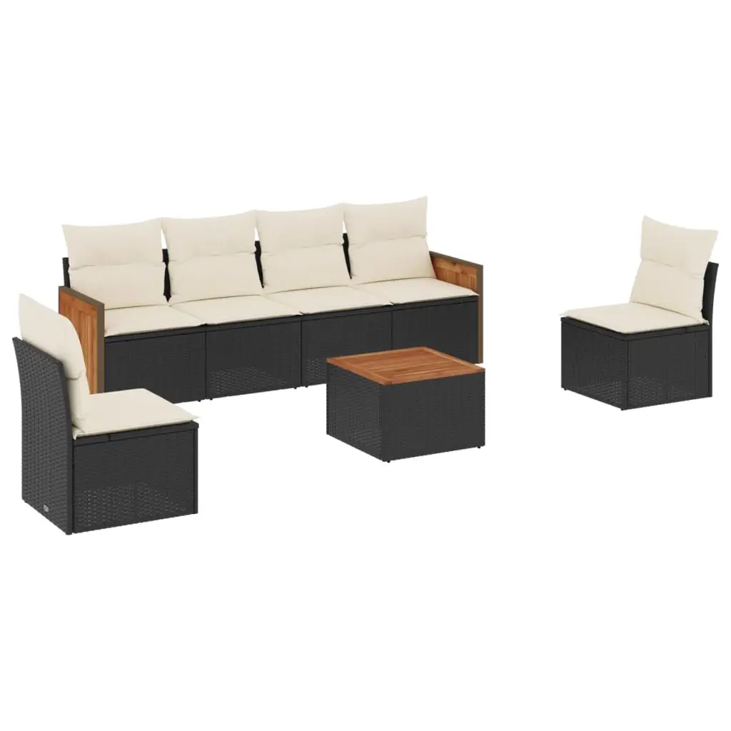 7 Piece Garden Sofa Set with Cushions Black Poly Rattan 3259949 - Furniture