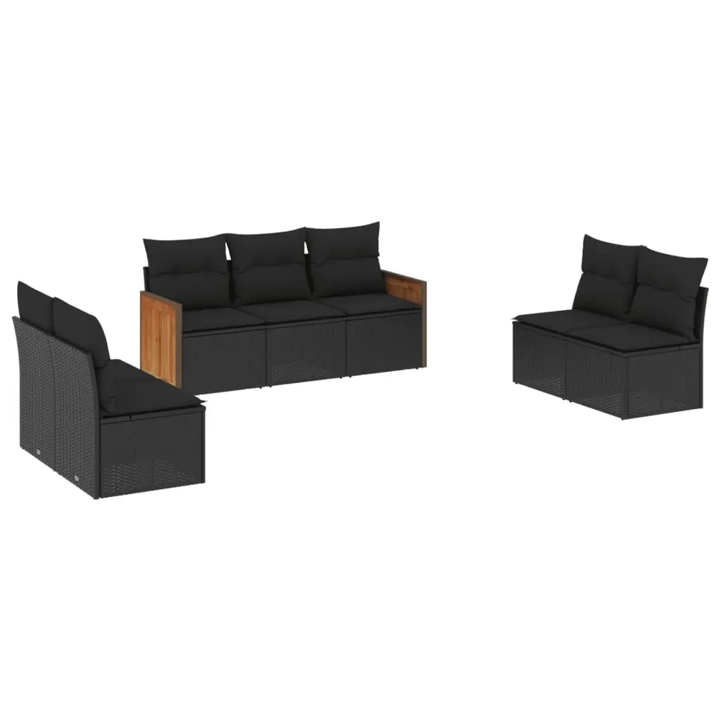 7 Piece Garden Sofa Set with Cushions Black Poly Rattan 3259955 - Furniture