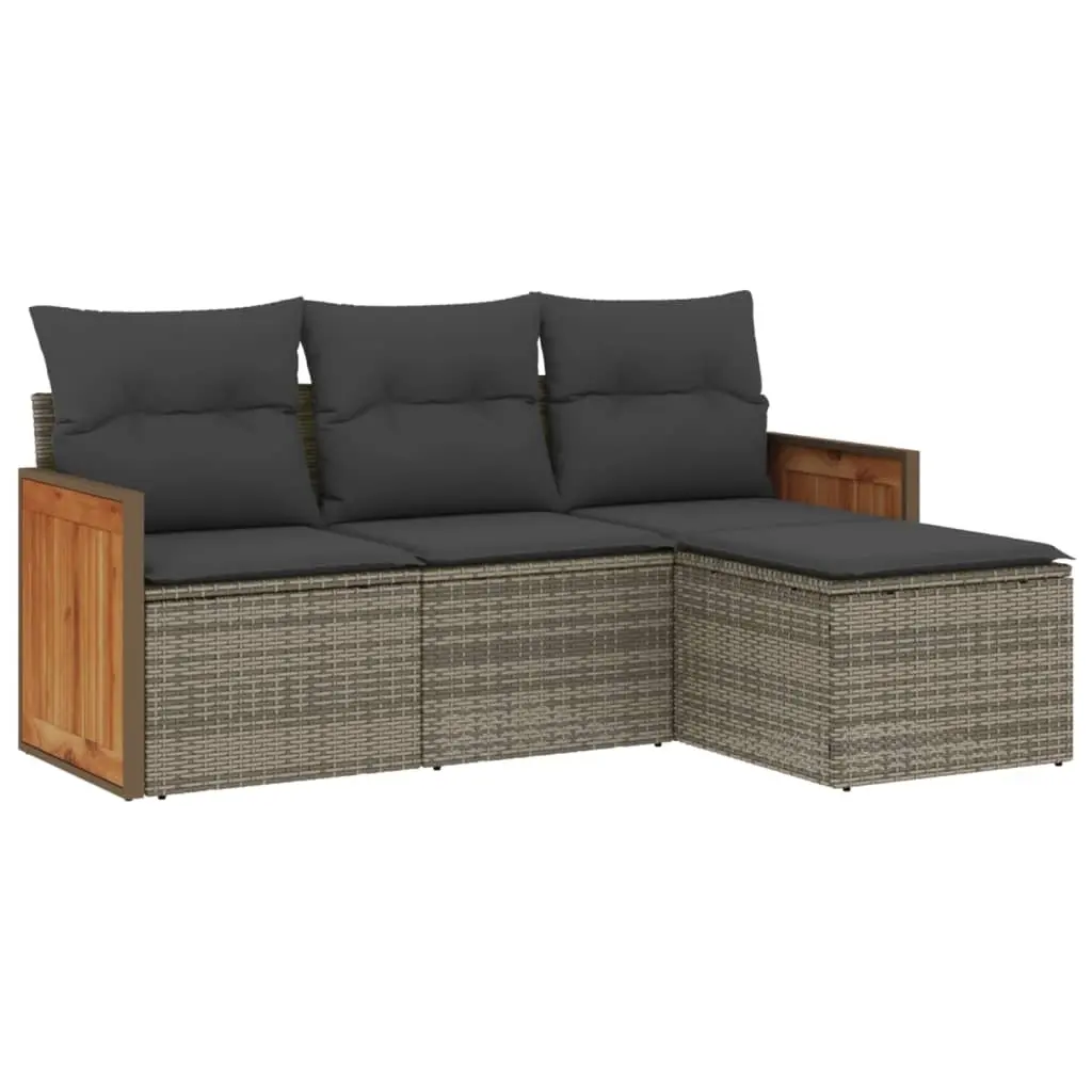 4 Piece Garden Sofa Set with Cushions Grey Poly Rattan 3259988 - Furniture