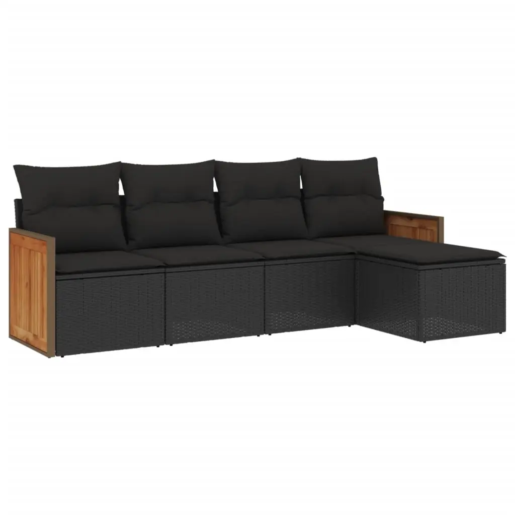 5 Piece Garden Sofa Set with Cushions Black Poly Rattan 3259997 - Furniture