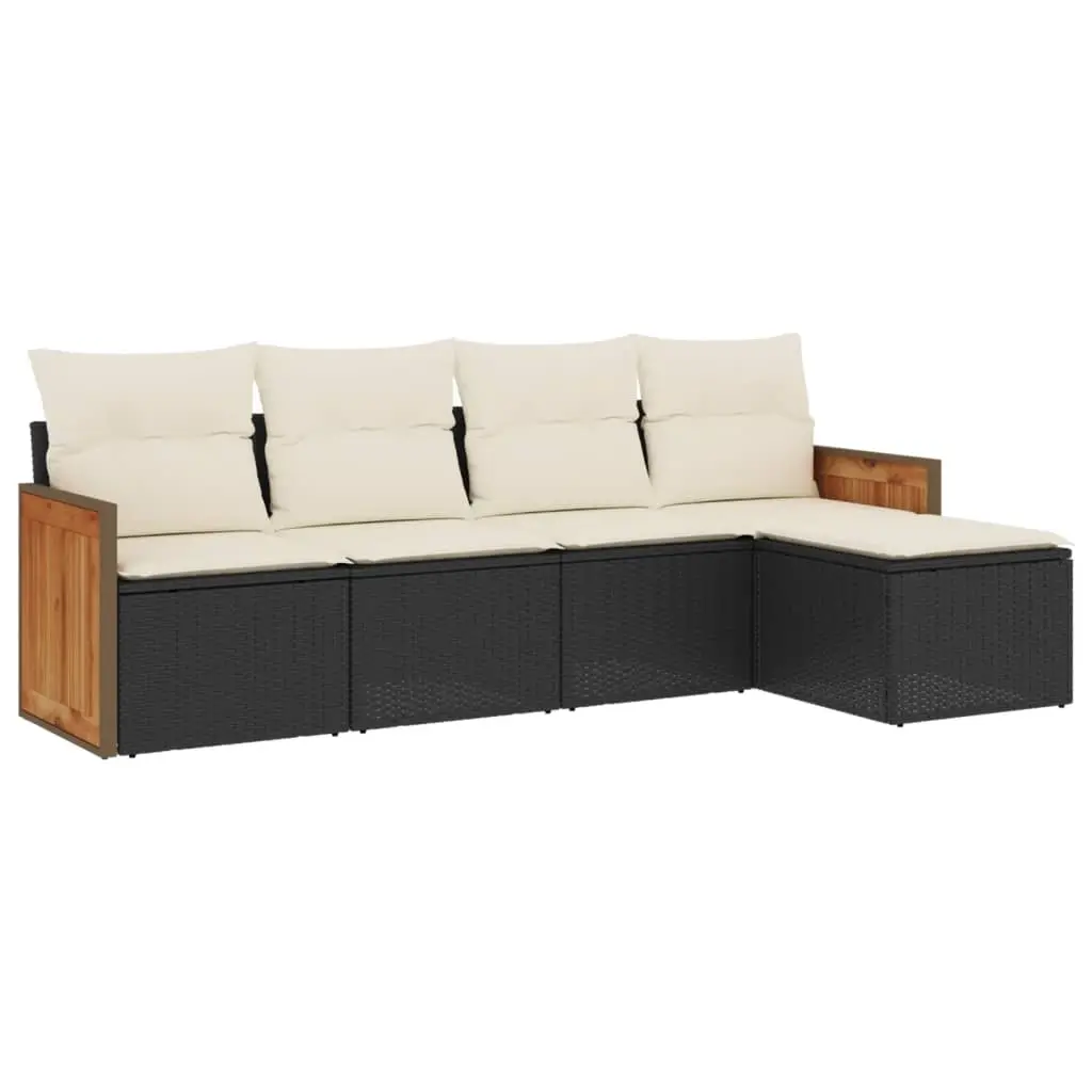5 Piece Garden Sofa Set with Cushions Black Poly Rattan 3259998 - Furniture
