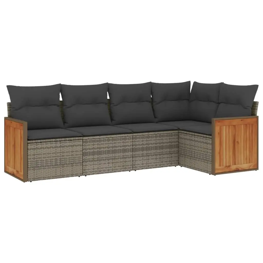 5 Piece Garden Sofa Set with Cushions Grey Poly Rattan 3260030 - Furniture