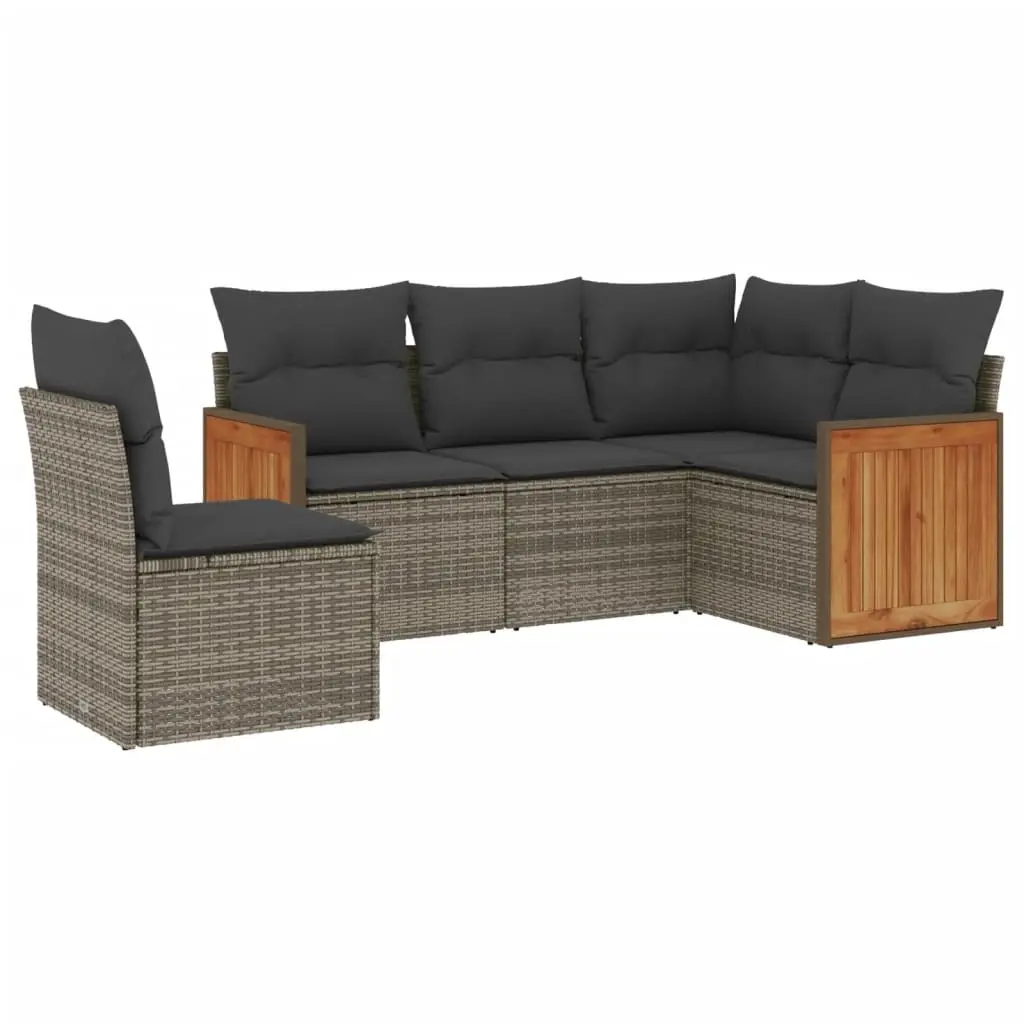 5 Piece Garden Sofa Set with Cushions Grey Poly Rattan 3260058 - Furniture
