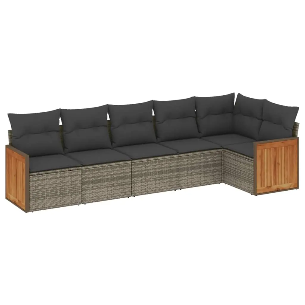 6 Piece Garden Sofa Set with Cushions Grey Poly Rattan 3260072 - Furniture