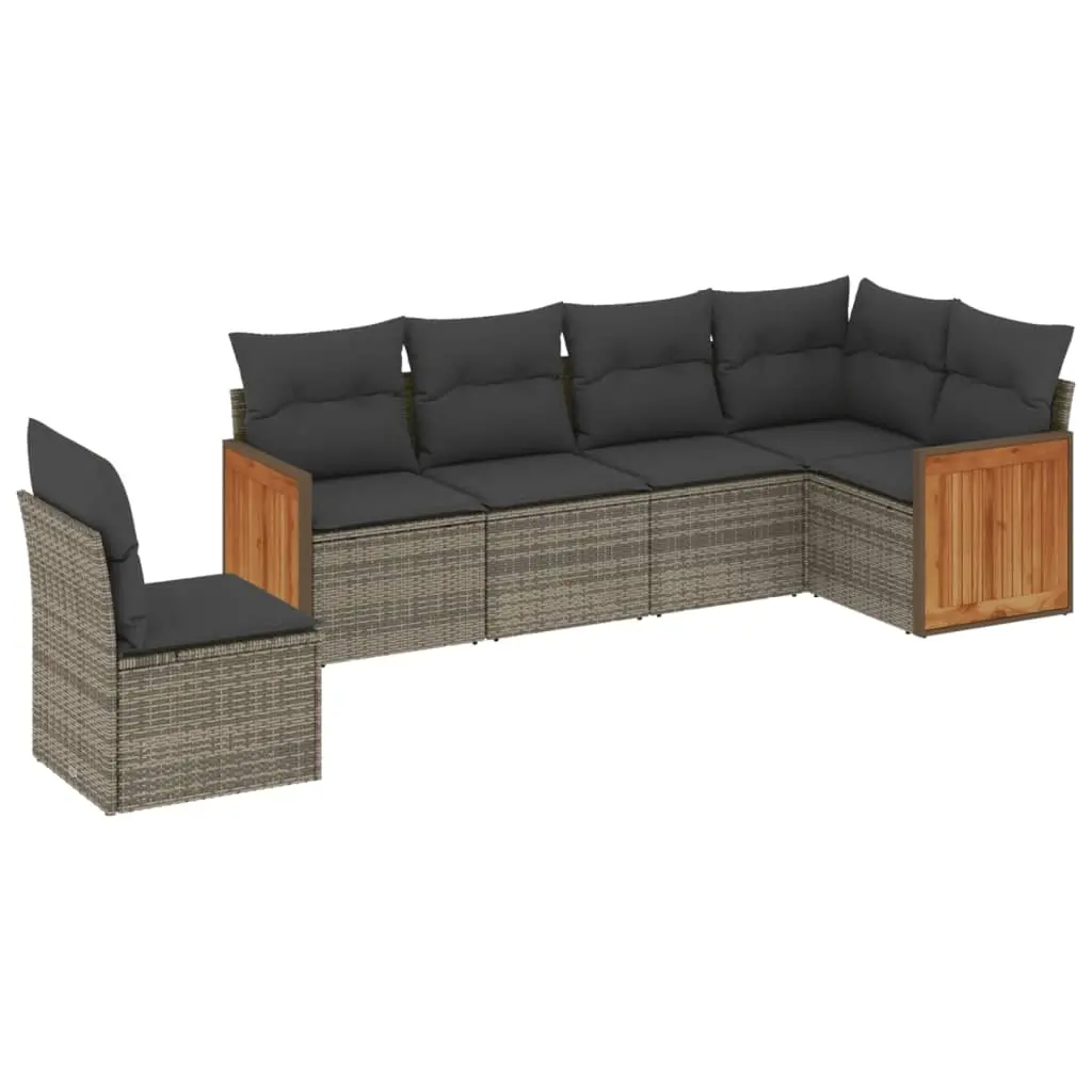6 Piece Garden Sofa Set with Cushions Grey Poly Rattan 3260100 - Furniture