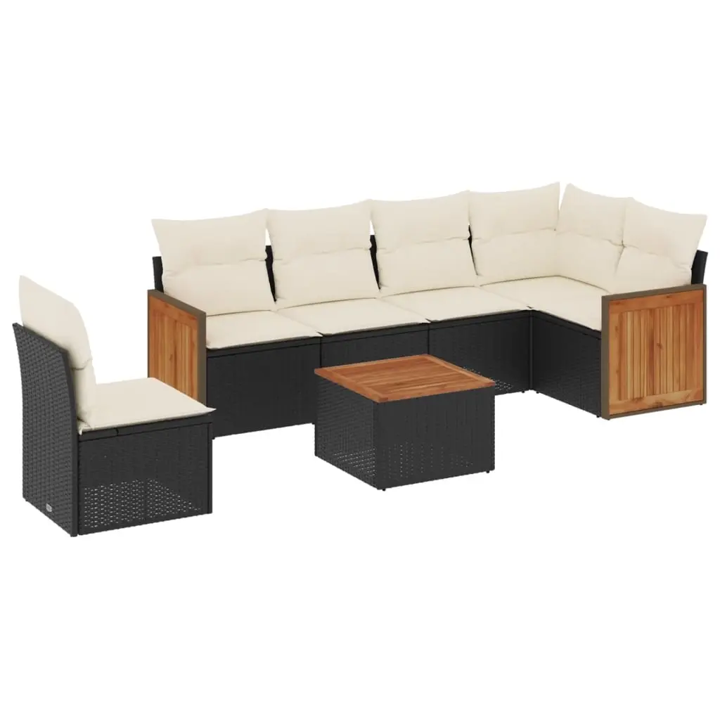 7 Piece Garden Sofa Set with Cushions Black Poly Rattan 3260103 - Furniture