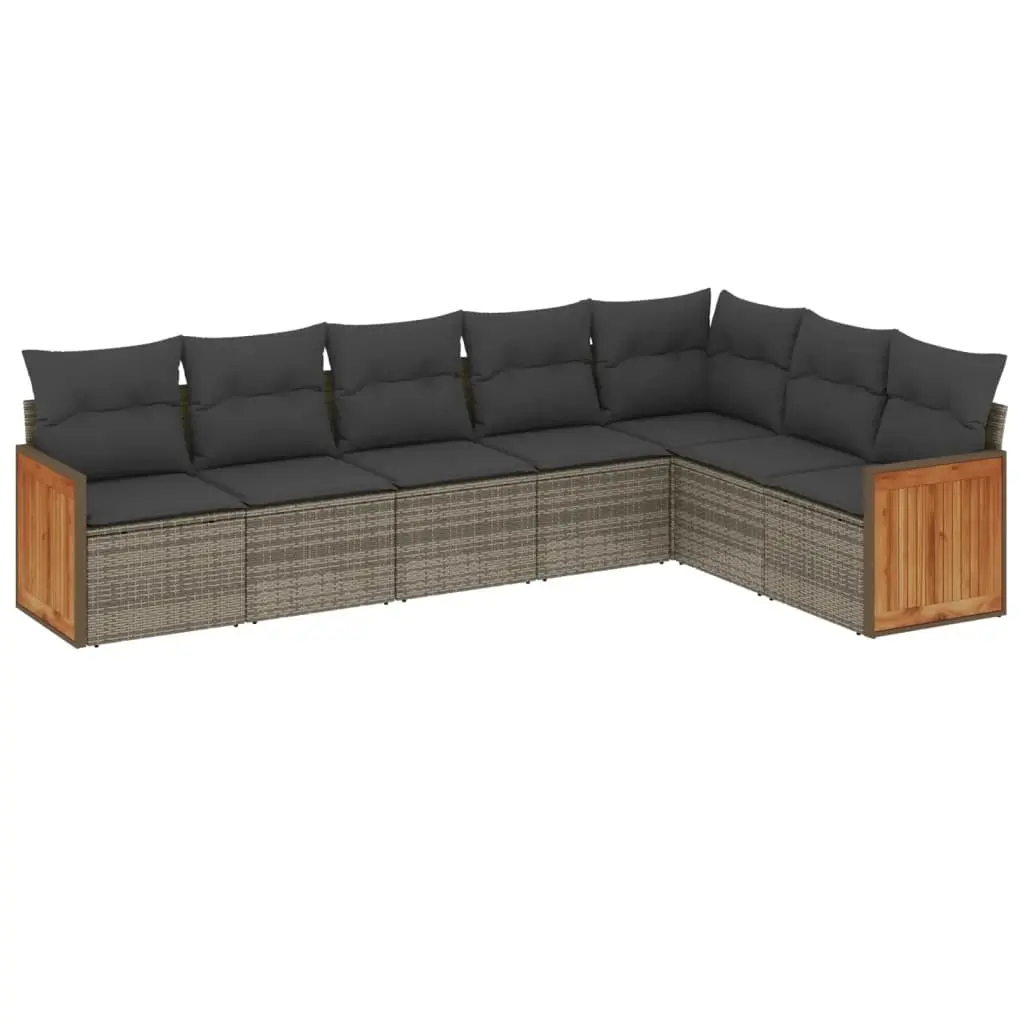 7 Piece Garden Sofa Set with Cushions Grey Poly Rattan 3260114 - Furniture
