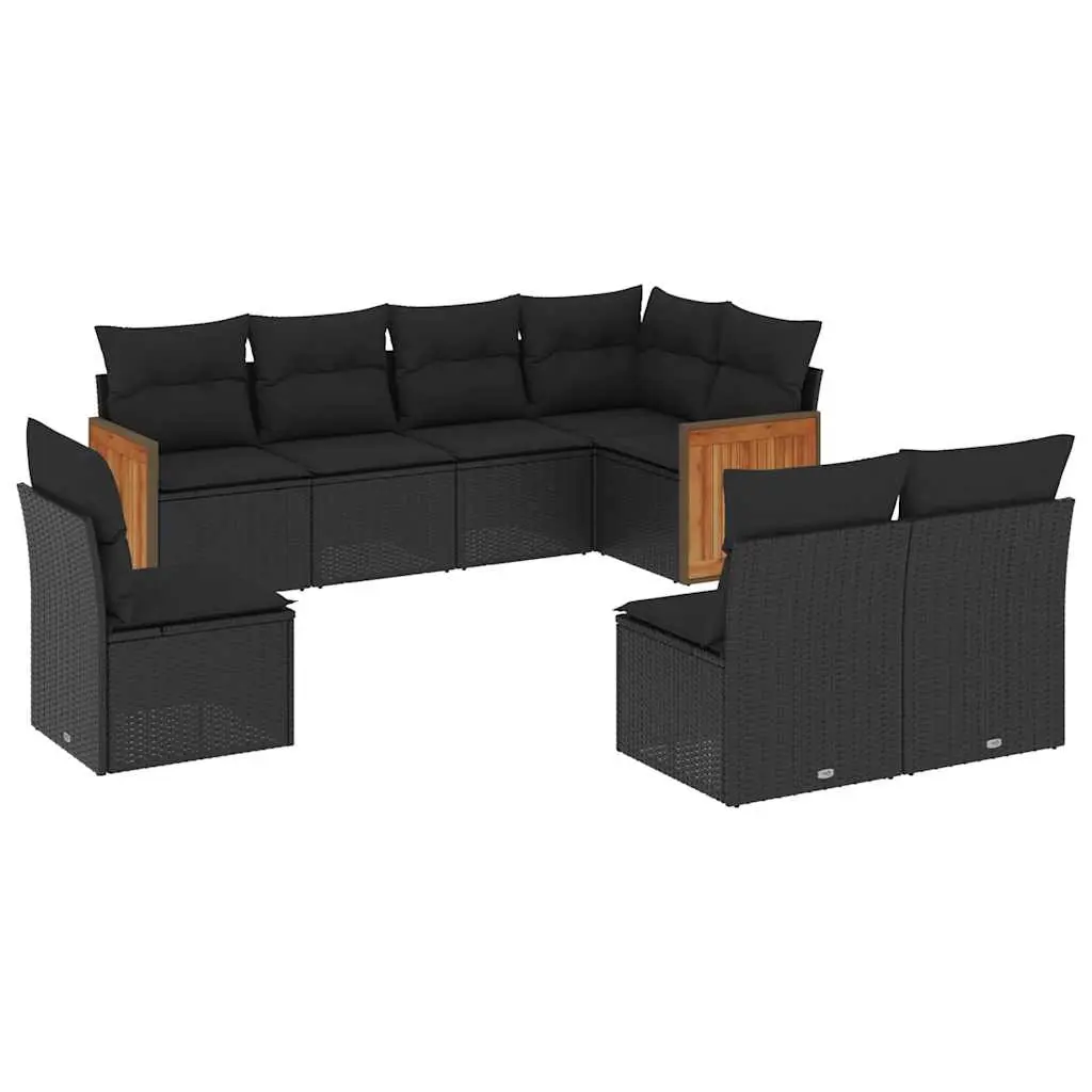 8 Piece Garden Sofa Set with Cushions Black Poly Rattan 3260123 - Furniture