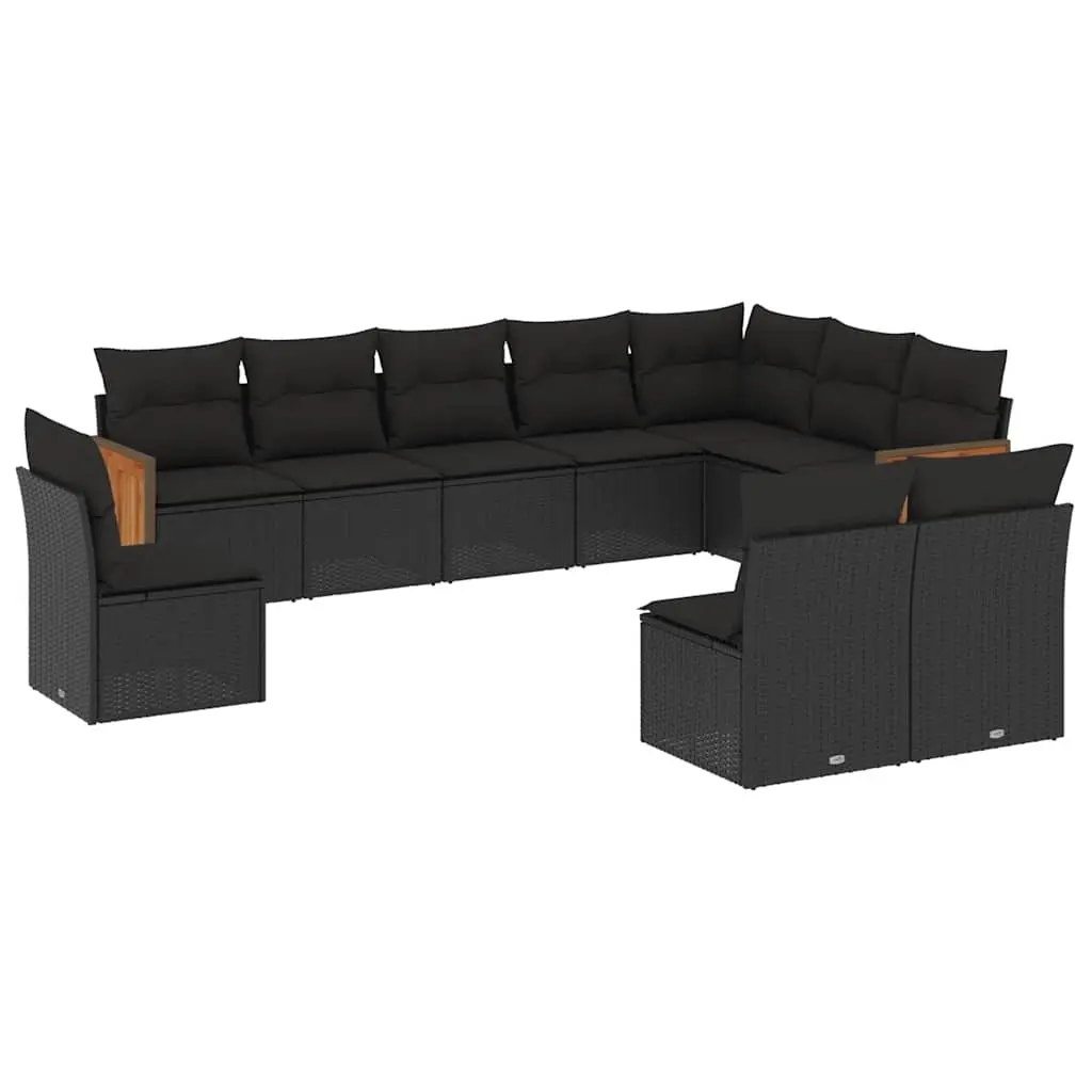 10 Piece Garden Sofa Set with Cushions Black Poly Rattan 3260151 - Furniture