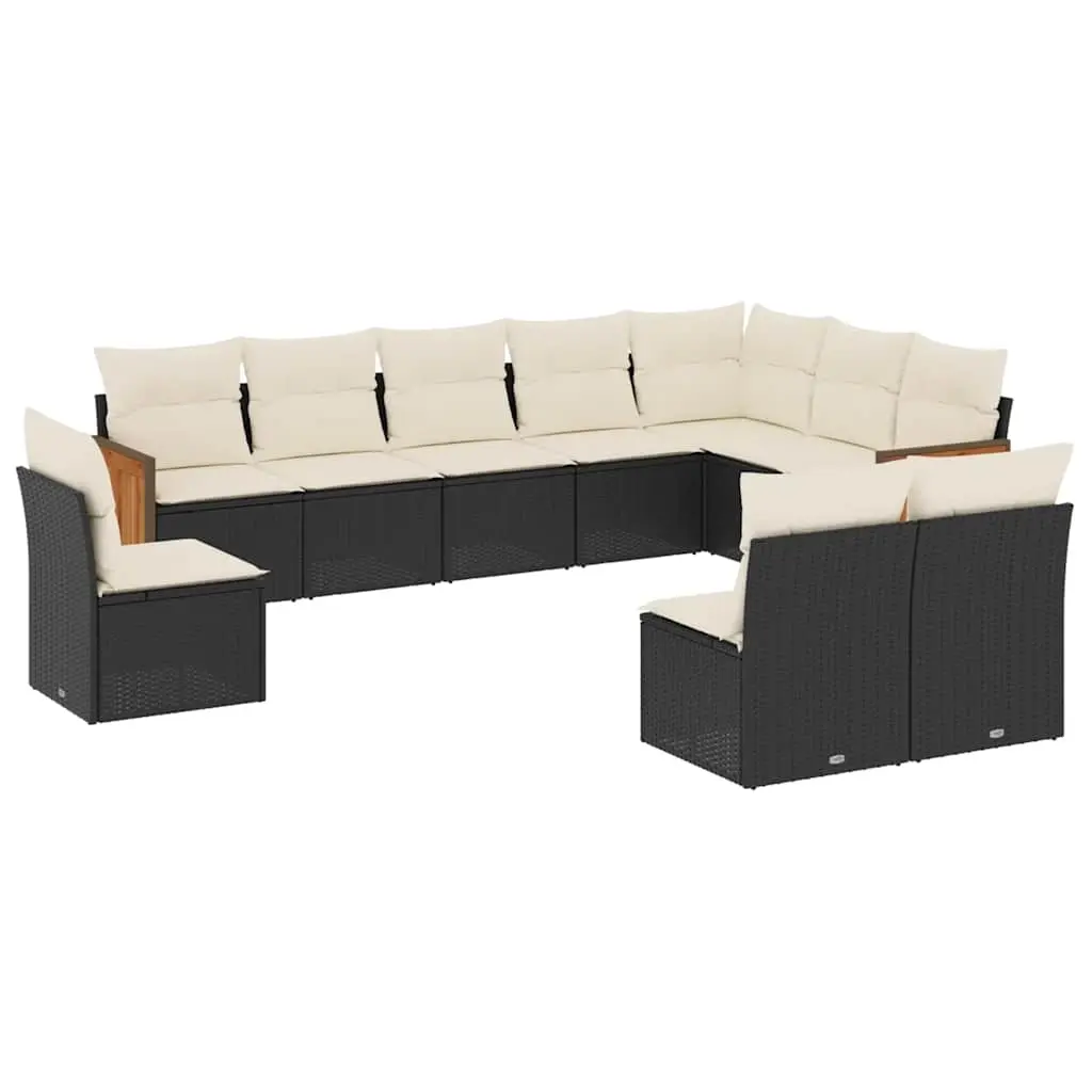 10 Piece Garden Sofa Set with Cushions Black Poly Rattan 3260152 - Furniture