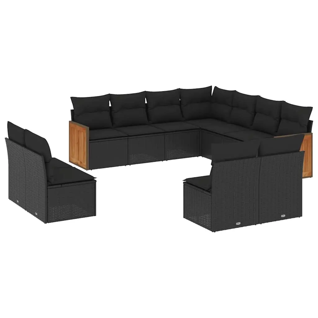 11 Piece Garden Sofa Set with Cushions Black Poly Rattan 3260165 - Furniture