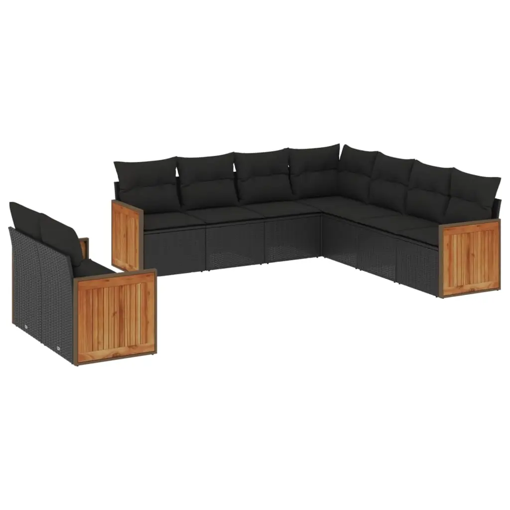 9 Piece Garden Sofa Set with Cushions Black Poly Rattan 3260179 - Furniture