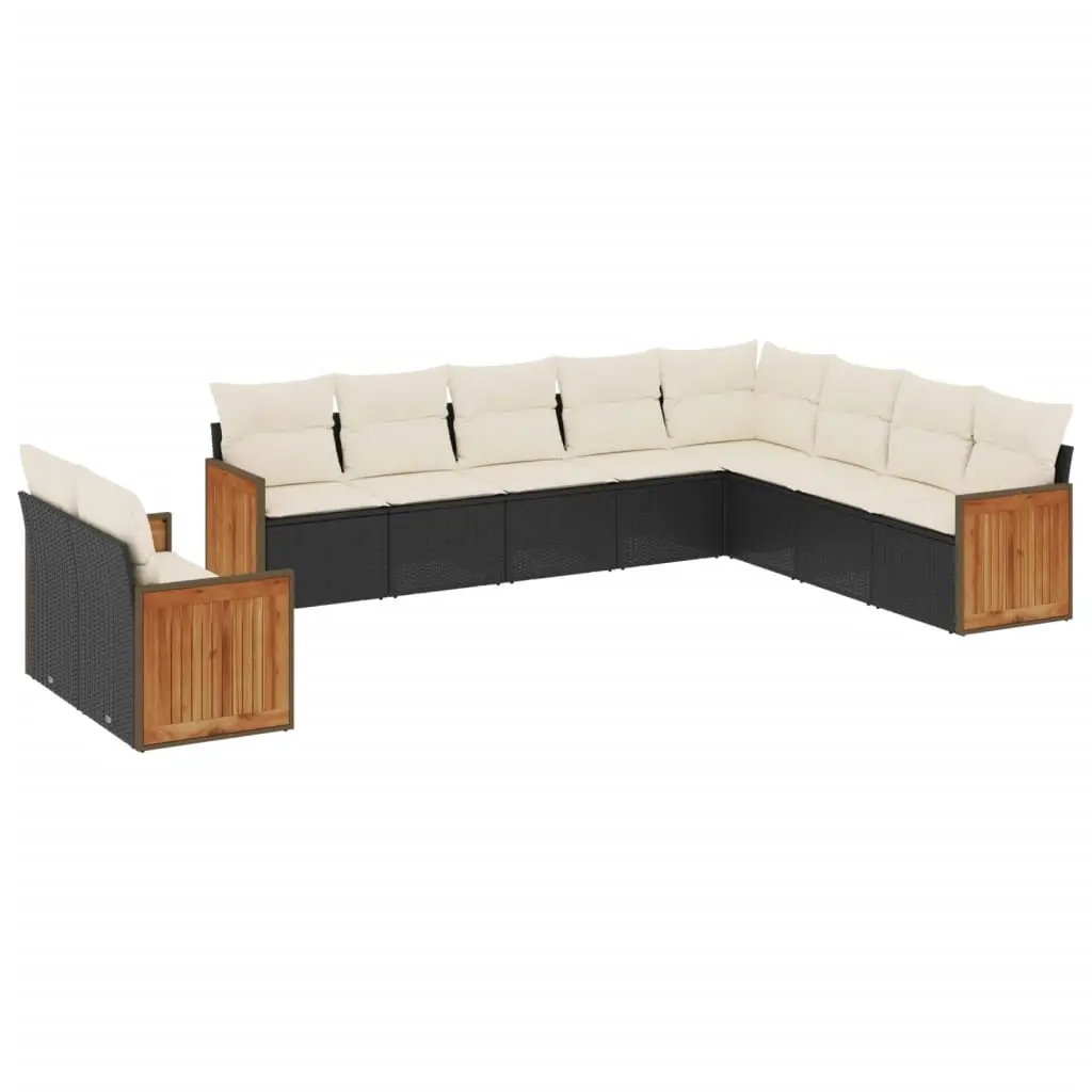10 Piece Garden Sofa Set with Cushions Black Poly Rattan 3260194 - Furniture