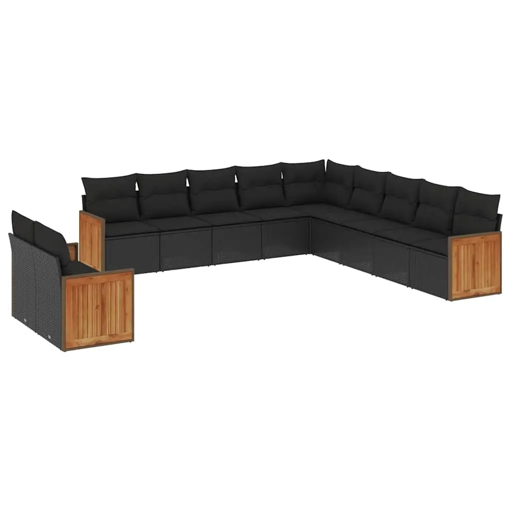 11 Piece Garden Sofa Set with Cushions Black Poly Rattan 3260207 - Furniture