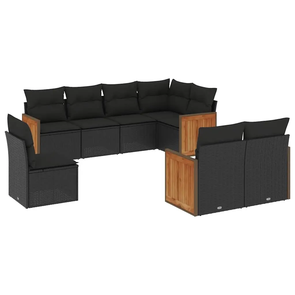 8 Piece Garden Sofa Set with Cushions Black Poly Rattan 3260242 - Furniture