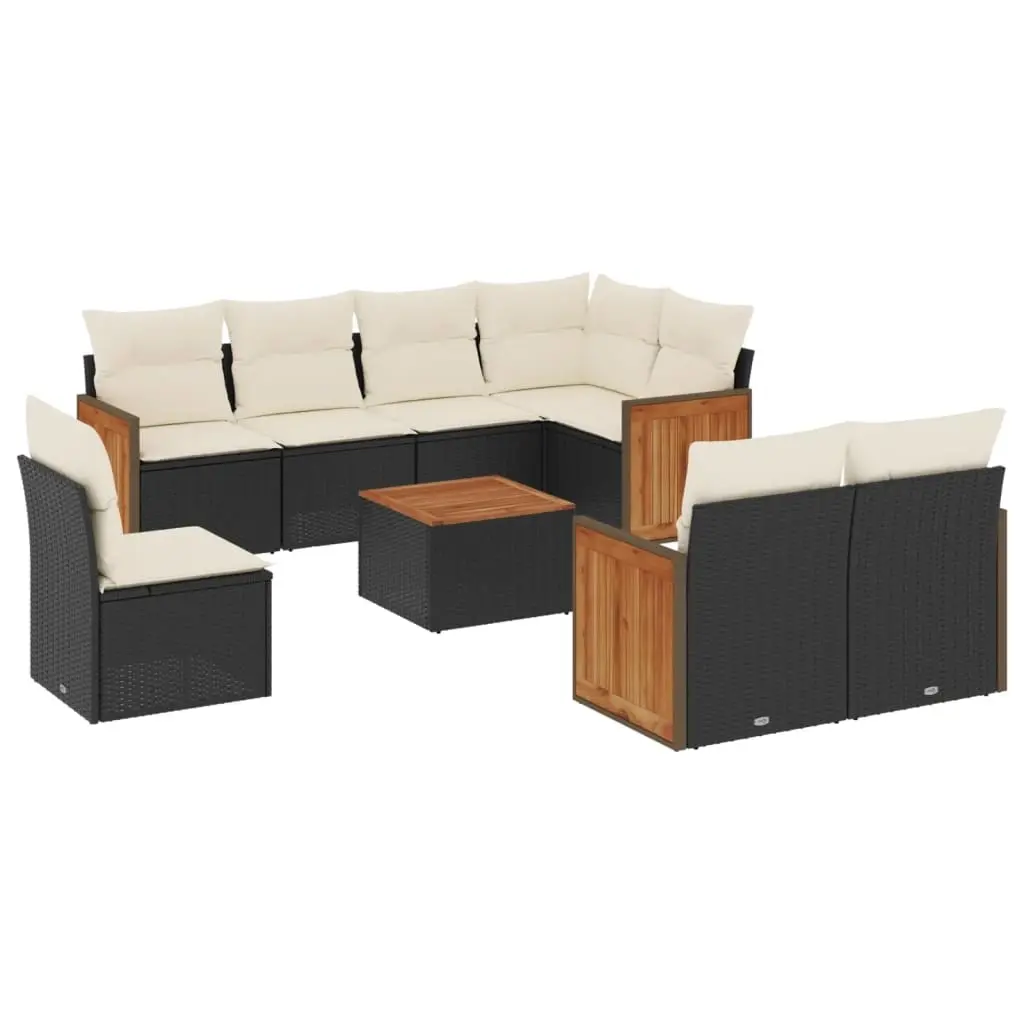 9 Piece Garden Sofa Set with Cushions Black Poly Rattan 3260250 - Furniture
