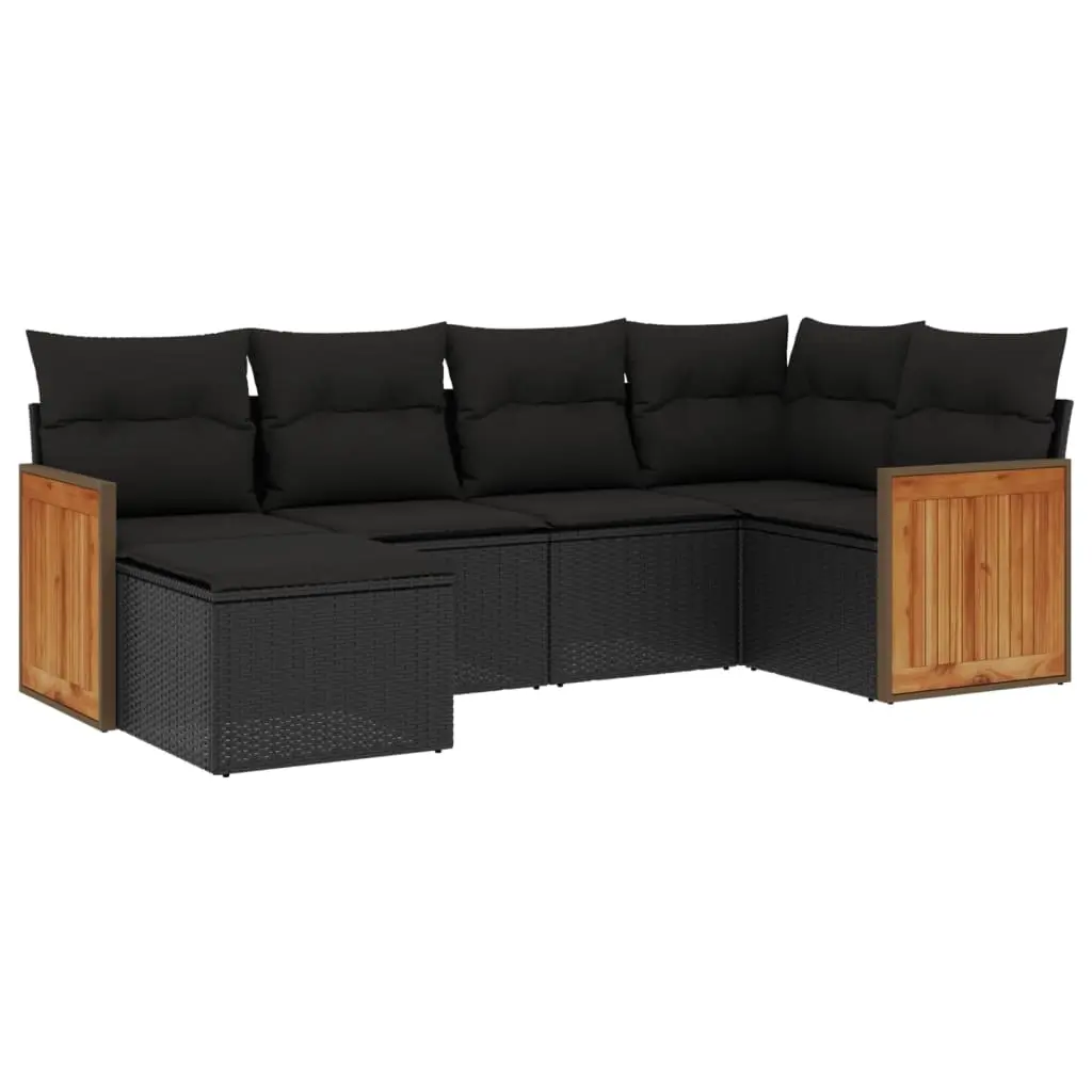 6 Piece Garden Sofa Set with Cushions Black Poly Rattan 3260256 - Furniture