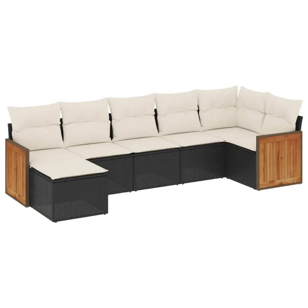 7 Piece Garden Sofa Set with Cushions Black Poly Rattan 3260271 - Furniture
