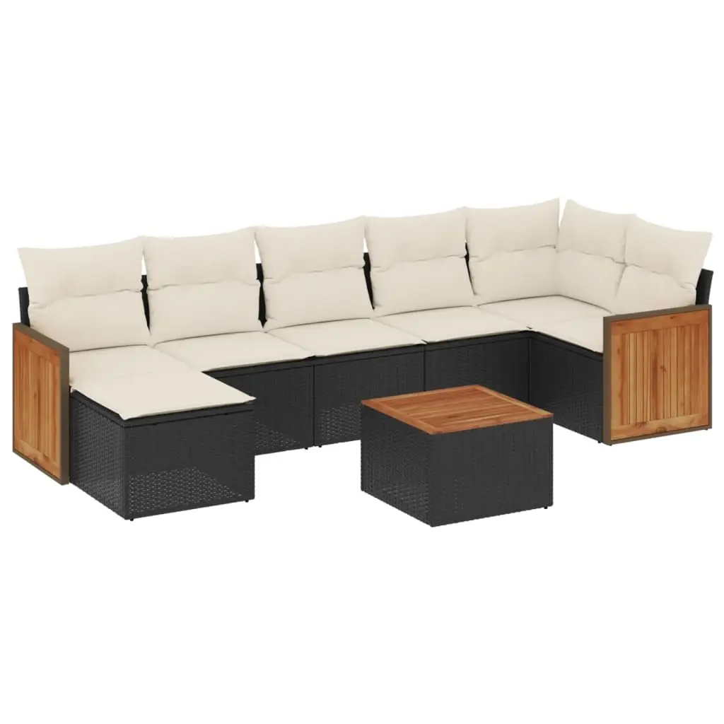 8 Piece Garden Sofa Set with Cushions Black Poly Rattan 3260278 - Furniture