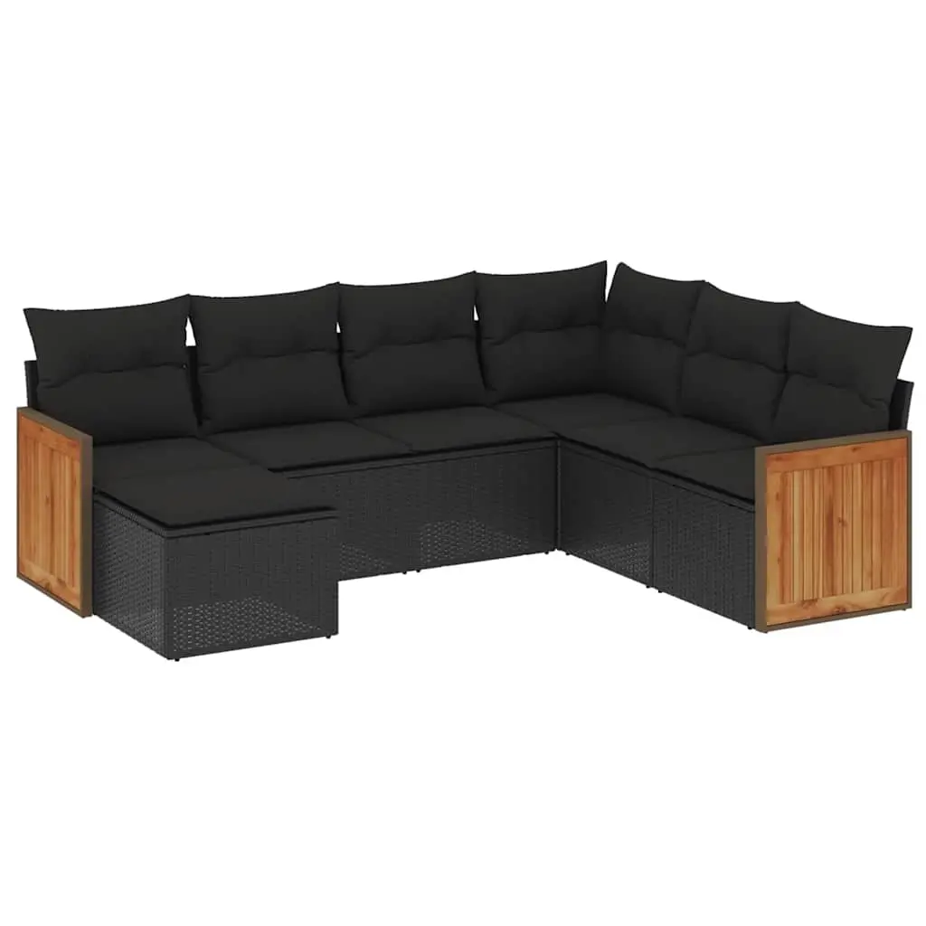 7 Piece Garden Sofa Set with Cushions Black Poly Rattan 3260284 - Furniture