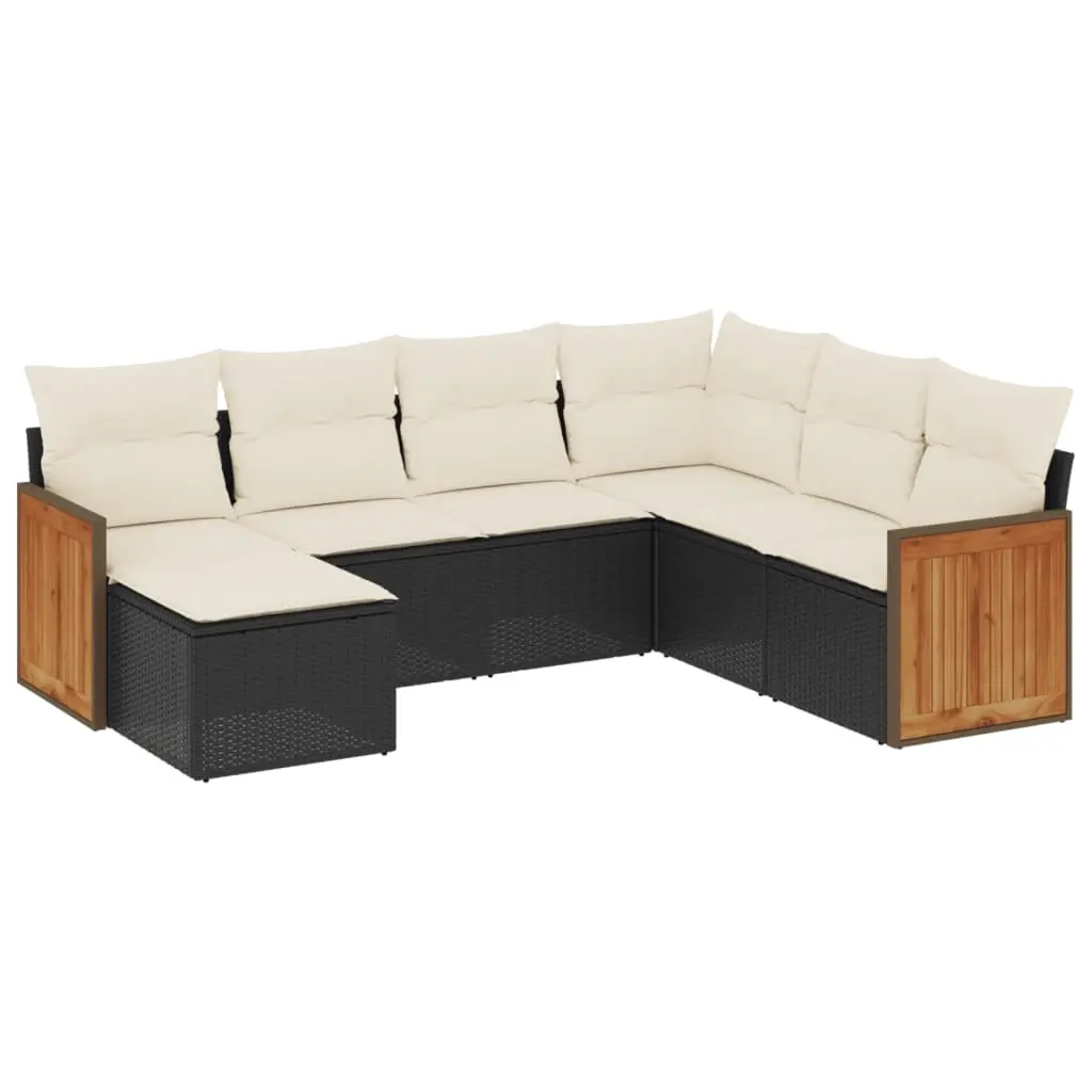 7 Piece Garden Sofa Set with Cushions Black Poly Rattan 3260285 - Furniture