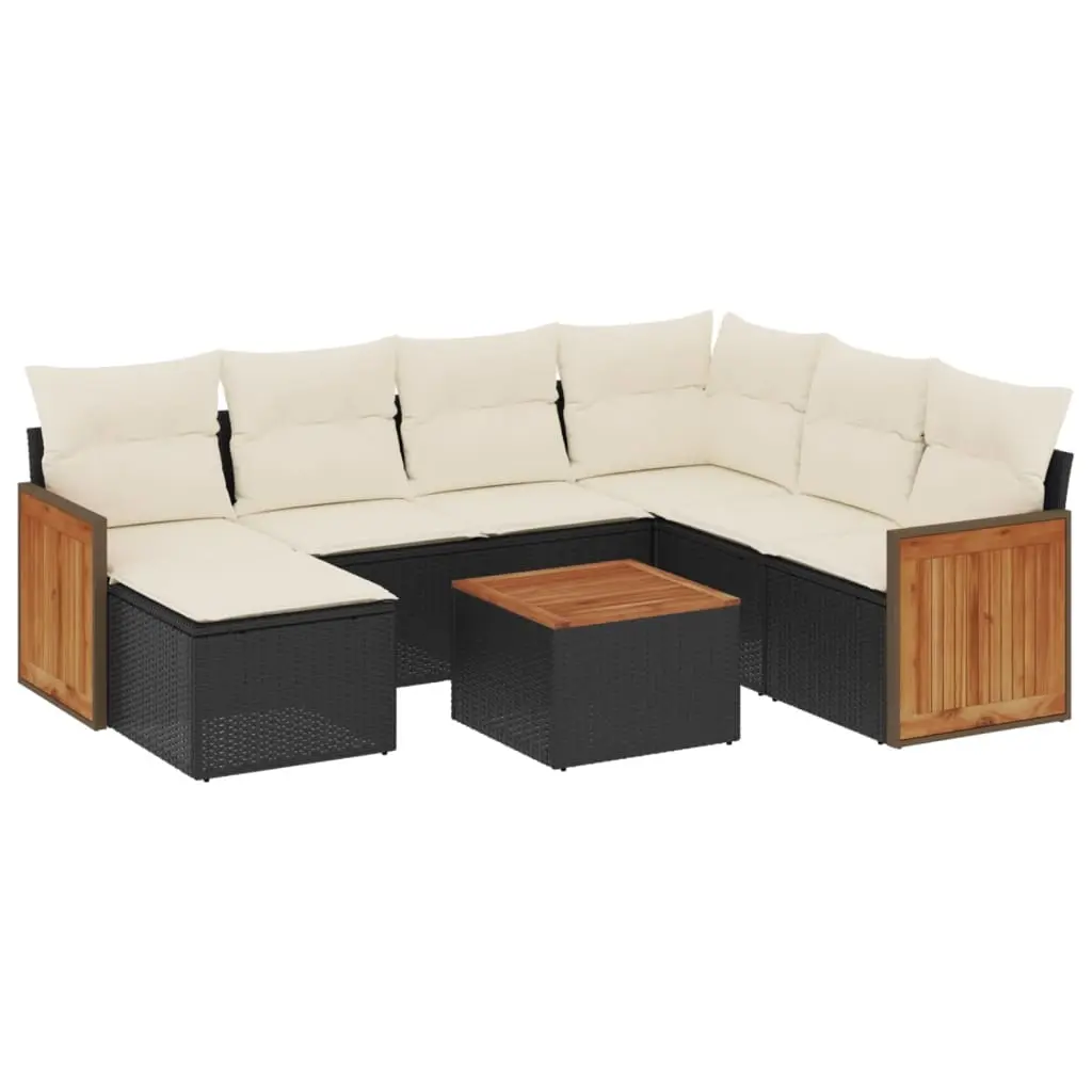 8 Piece Garden Sofa Set with Cushions Black Poly Rattan 3260292 - Furniture