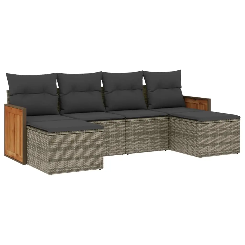 6 Piece Garden Sofa Set with Cushions Grey Poly Rattan 3260303 - Furniture