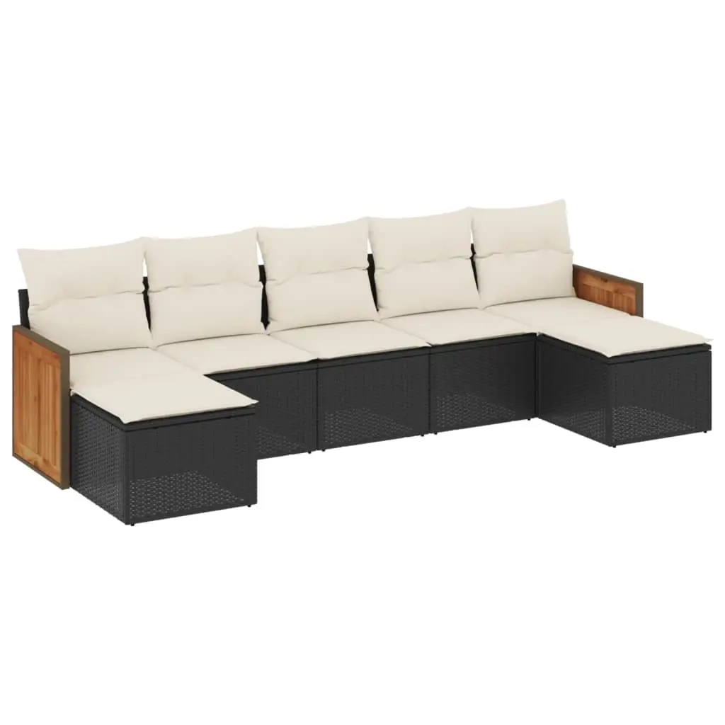 7 Piece Garden Sofa Set with Cushions Black Poly Rattan 3260313 - Furniture