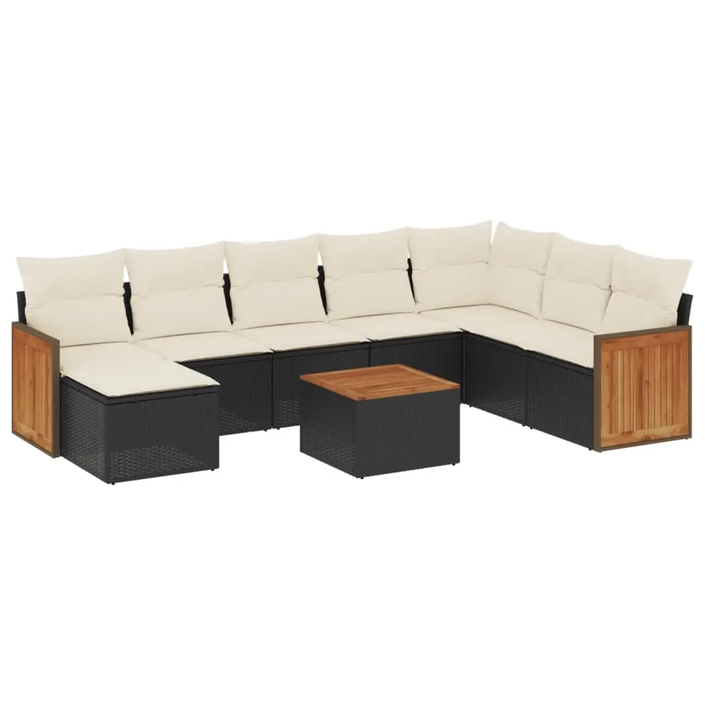 9 Piece Garden Sofa Set with Cushions Black Poly Rattan 3260334 - Furniture