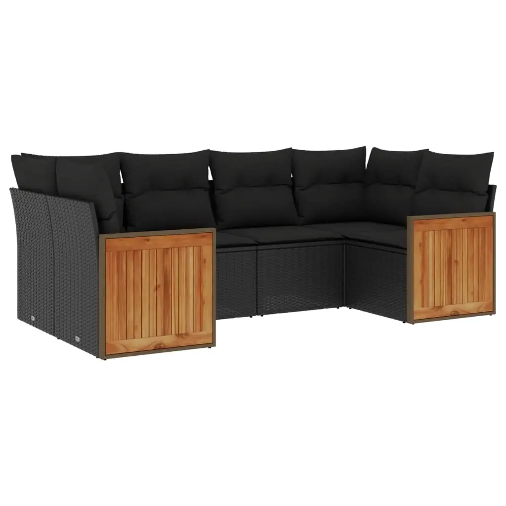 6 Piece Garden Sofa Set with Cushions Black Poly Rattan 3260340 - Furniture