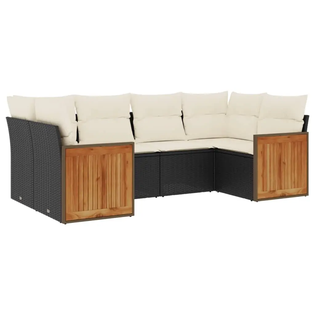6 Piece Garden Sofa Set with Cushions Black Poly Rattan 3260341 - Furniture