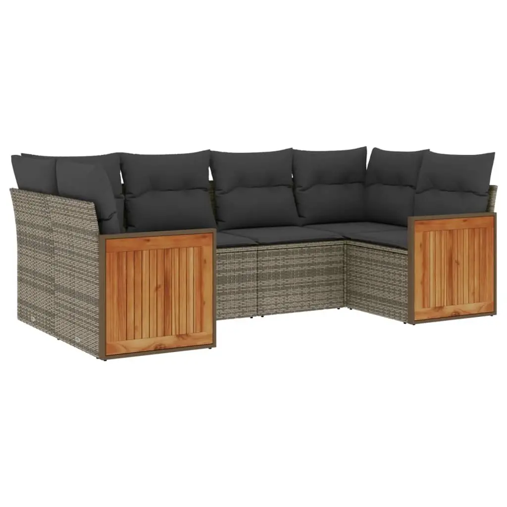 6 Piece Garden Sofa Set with Cushions Grey Poly Rattan 3260345 - Furniture