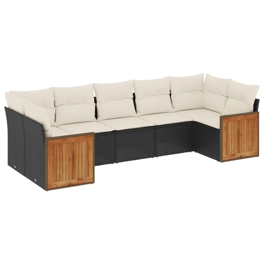 7 Piece Garden Sofa Set with Cushions Black Poly Rattan 3260348 - Furniture