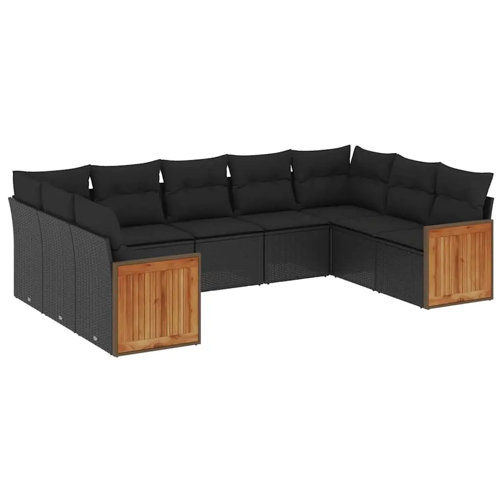 9 Piece Garden Sofa Set with Cushions Black Poly Rattan 3260354 - Furniture
