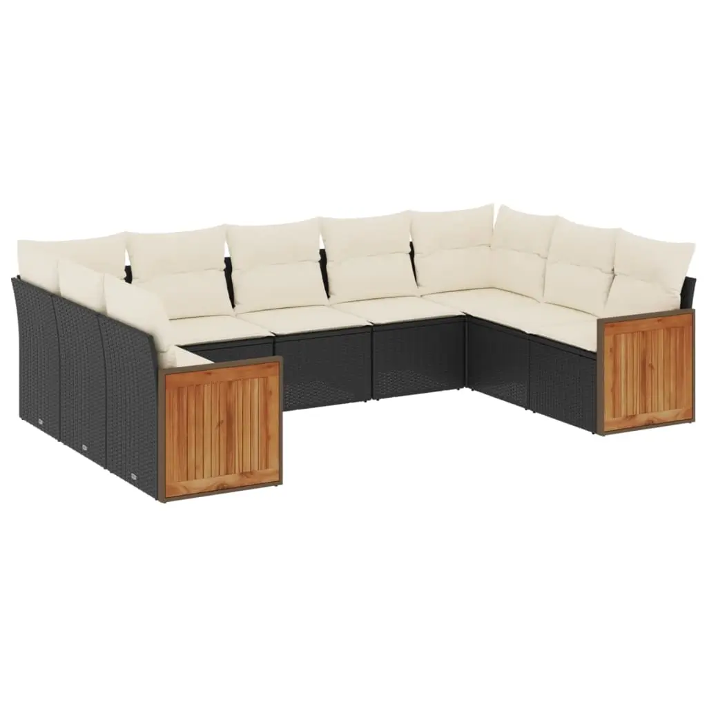 9 Piece Garden Sofa Set with Cushions Black Poly Rattan 3260355 - Furniture