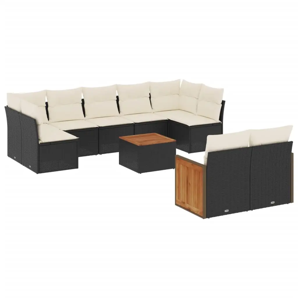10 Piece Garden Sofa Set with Cushions Black Poly Rattan 3260376 - Furniture