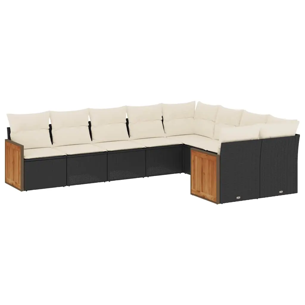 9 Piece Garden Sofa Set with Cushions Black Poly Rattan 3260383 - Furniture