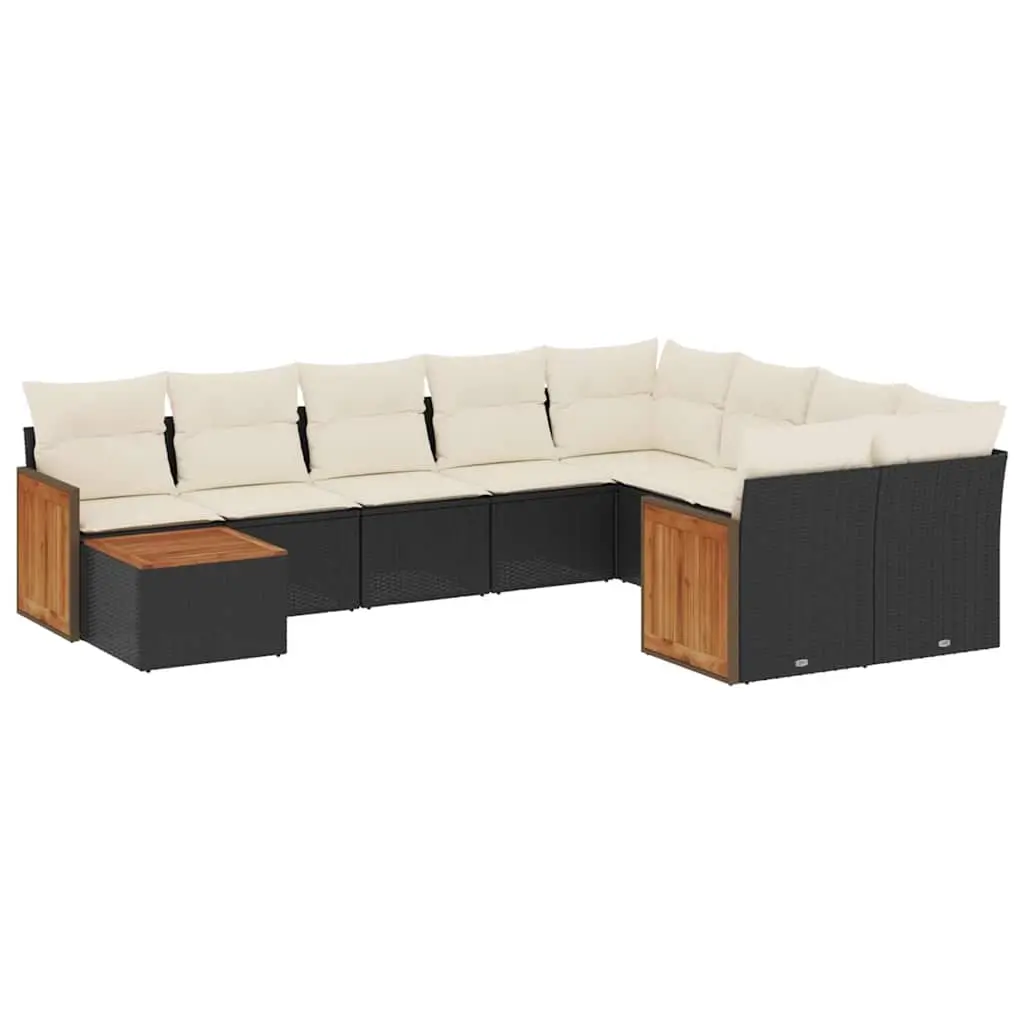 10 Piece Garden Sofa Set with Cushions Black Poly Rattan 3260397 - Furniture
