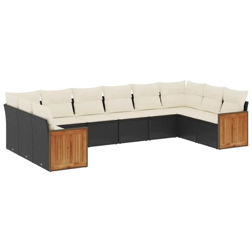 10 Piece Garden Sofa Set with Cushions Black Poly Rattan 3260404 - Furniture