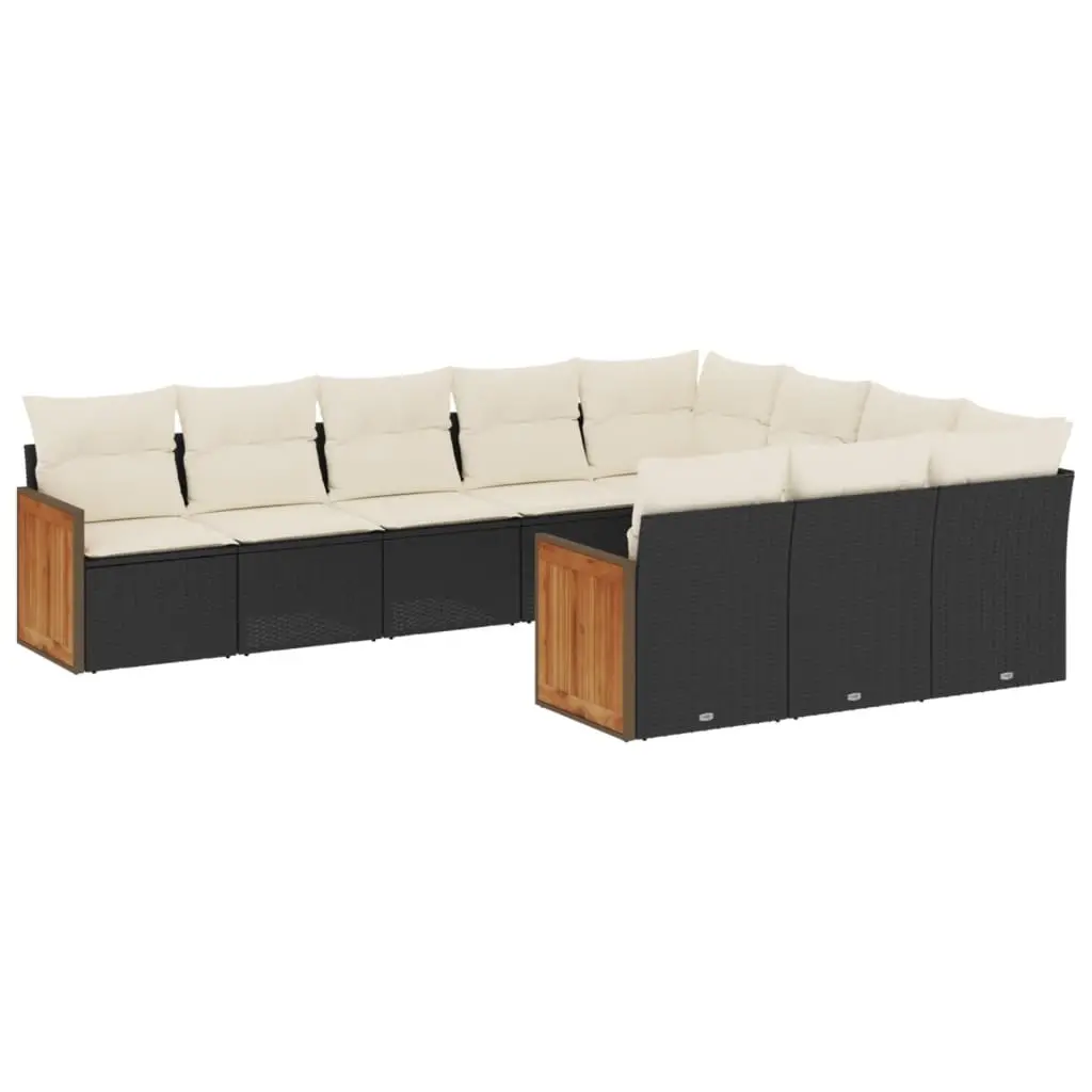 10 Piece Garden Sofa Set with Cushions Black Poly Rattan 3260418 - Furniture