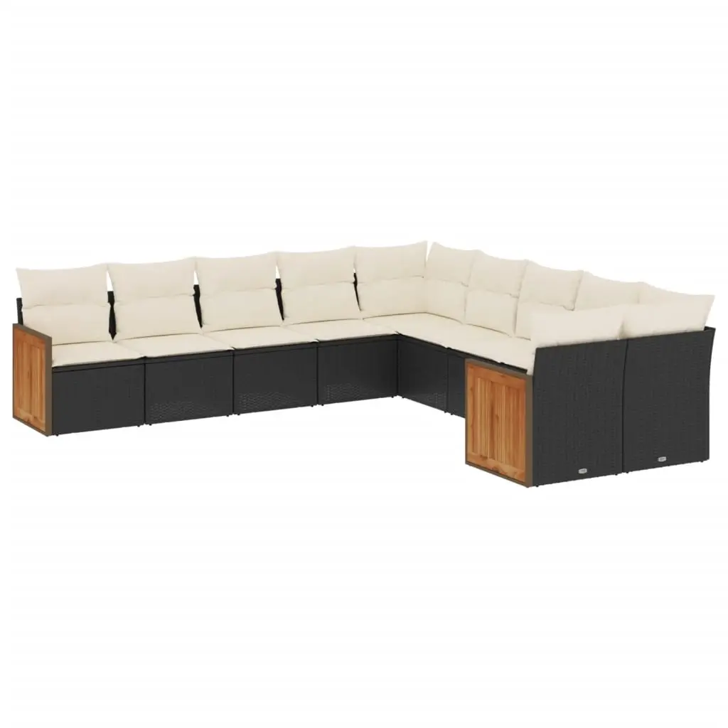 10 Piece Garden Sofa Set with Cushions Black Poly Rattan 3260432 - Furniture