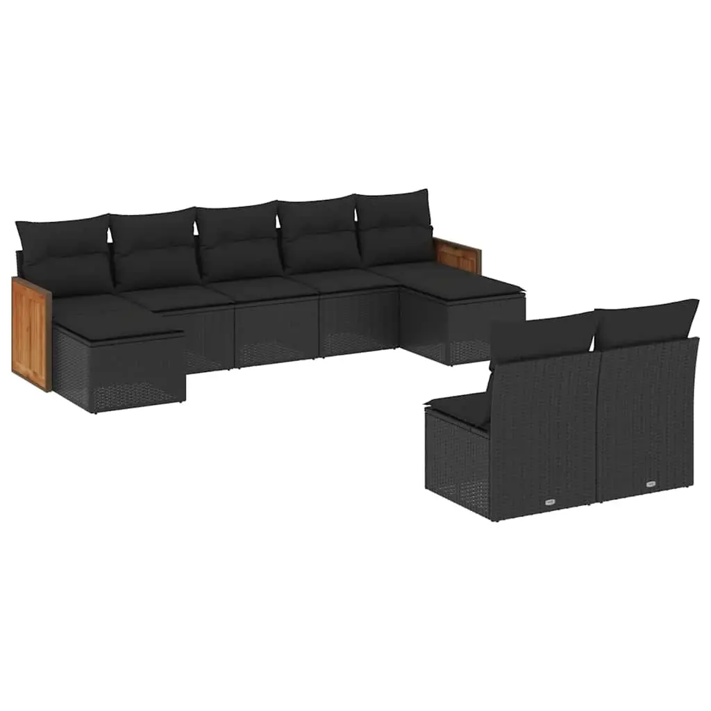 9 Piece Garden Sofa Set with Cushions Black Poly Rattan 3260452 - Furniture