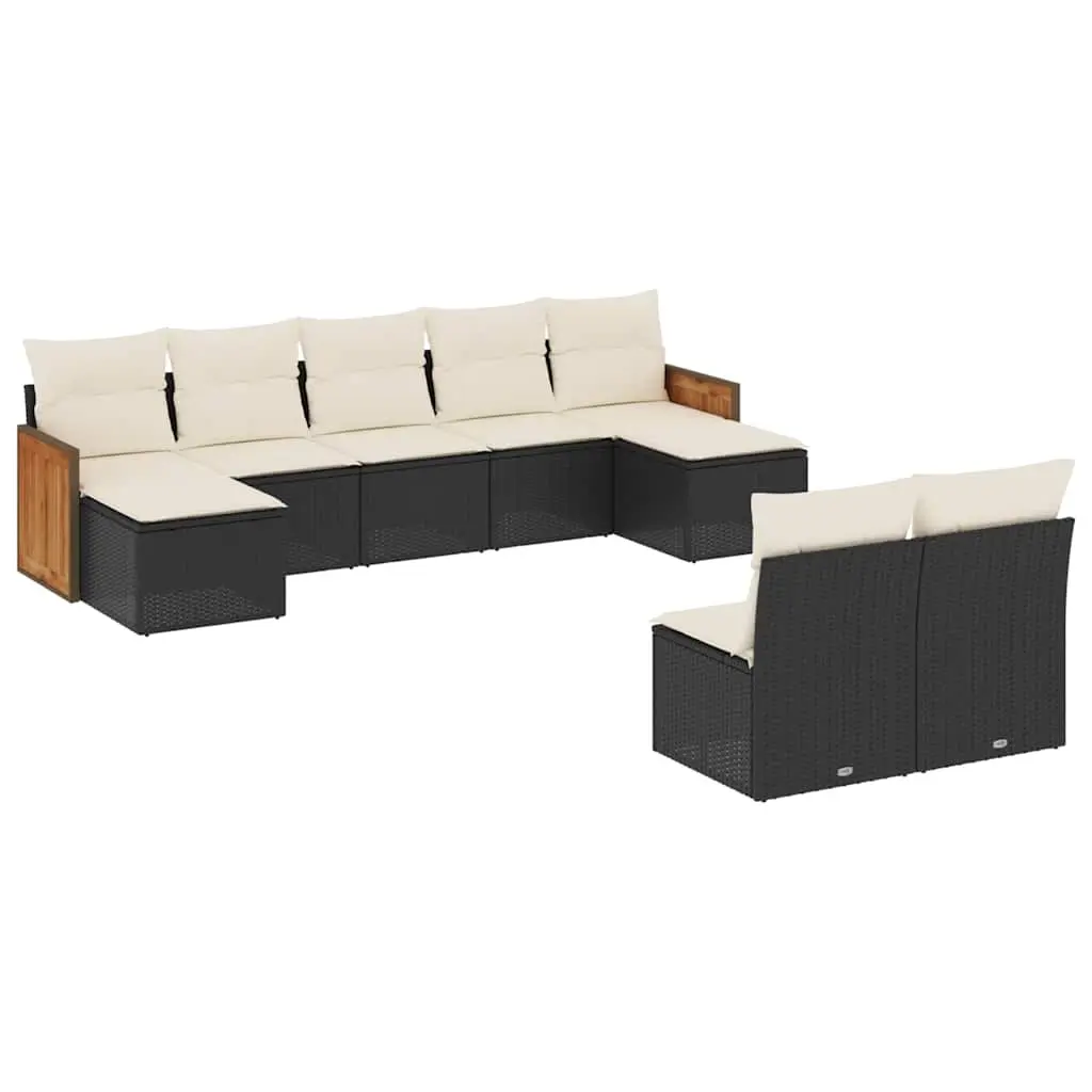 9 Piece Garden Sofa Set with Cushions Black Poly Rattan 3260453 - Furniture