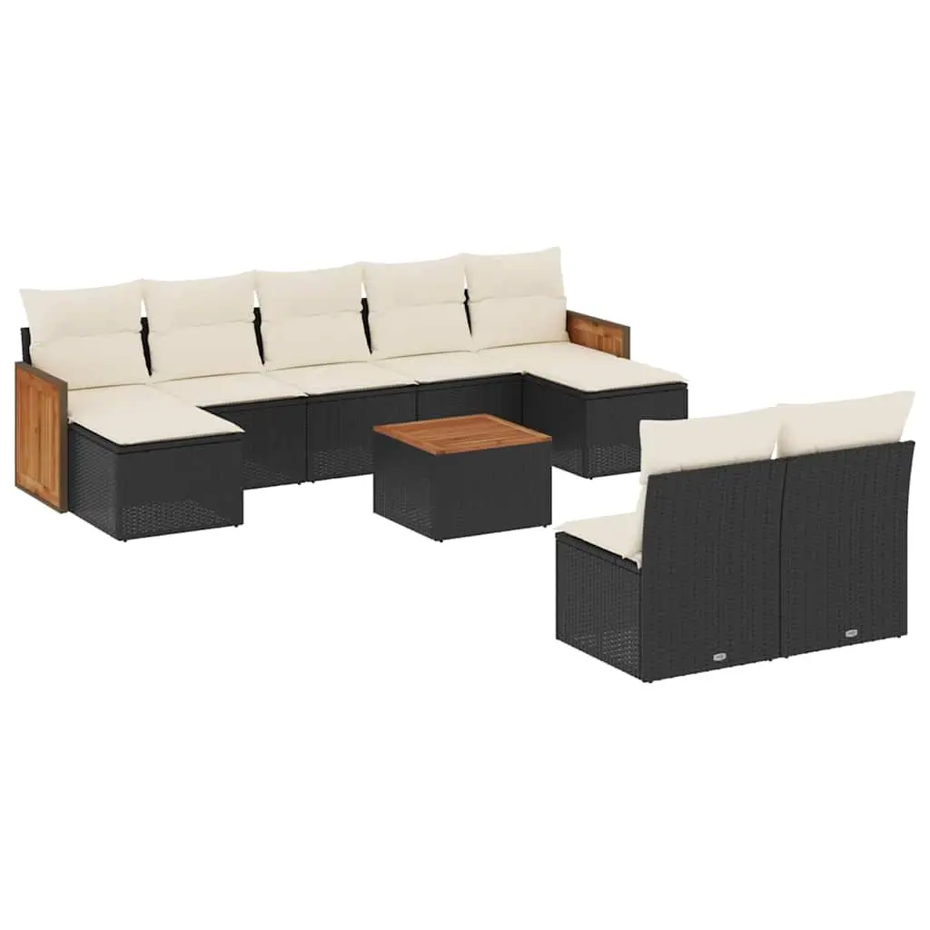 10 Piece Garden Sofa Set with Cushions Black Poly Rattan 3260460 - Furniture