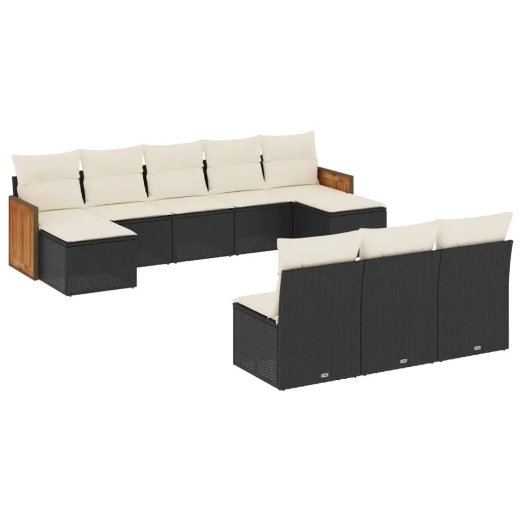 10 Piece Garden Sofa Set with Cushions Black Poly Rattan 3260467 - Furniture