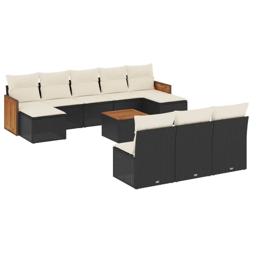 11 Piece Garden Sofa Set with Cushions Black Poly Rattan 3260474 - Furniture