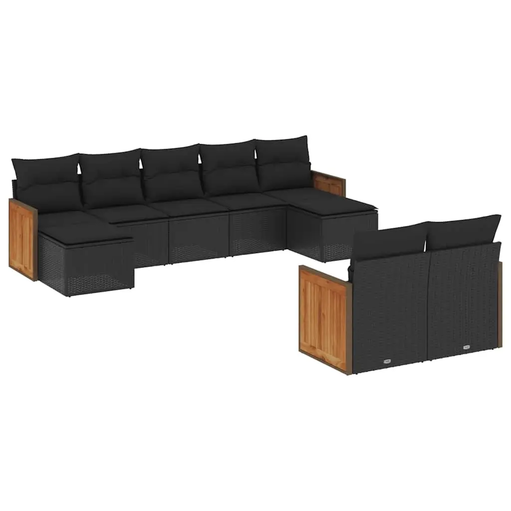 9 Piece Garden Sofa Set with Cushions Black Poly Rattan 3260480 - Furniture