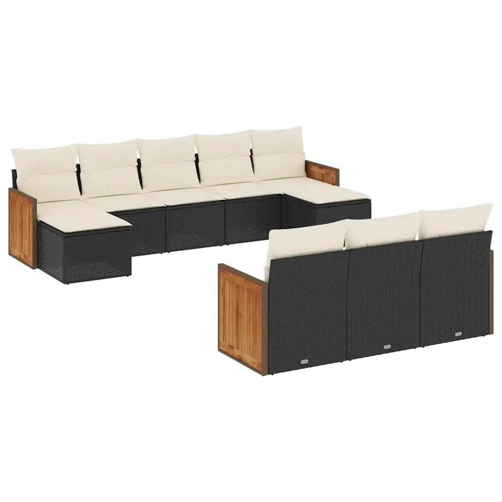10 Piece Garden Sofa Set with Cushions Black Poly Rattan 3260495 - Furniture