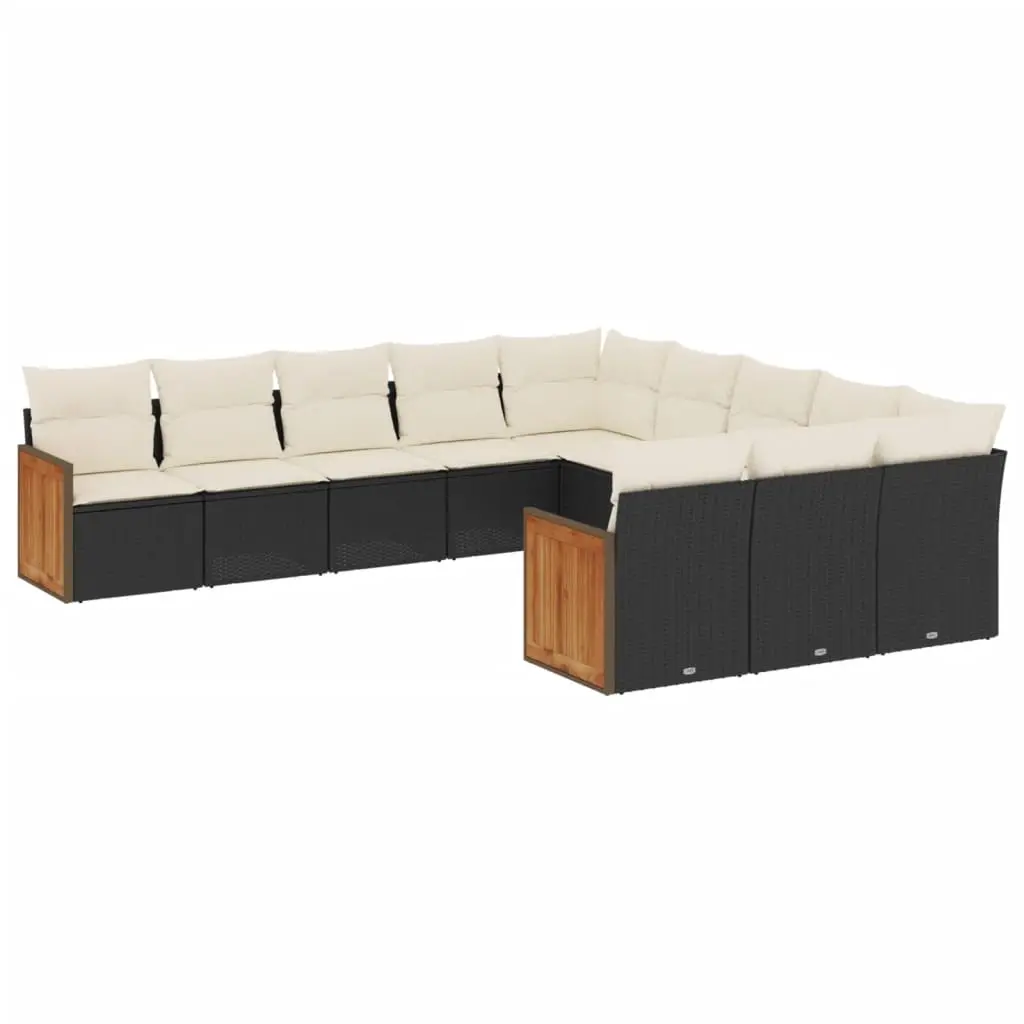 11 Piece Garden Sofa Set with Cushions Black Poly Rattan 3260509 - Furniture